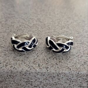 Navy and Silver Knot Clip Earrings